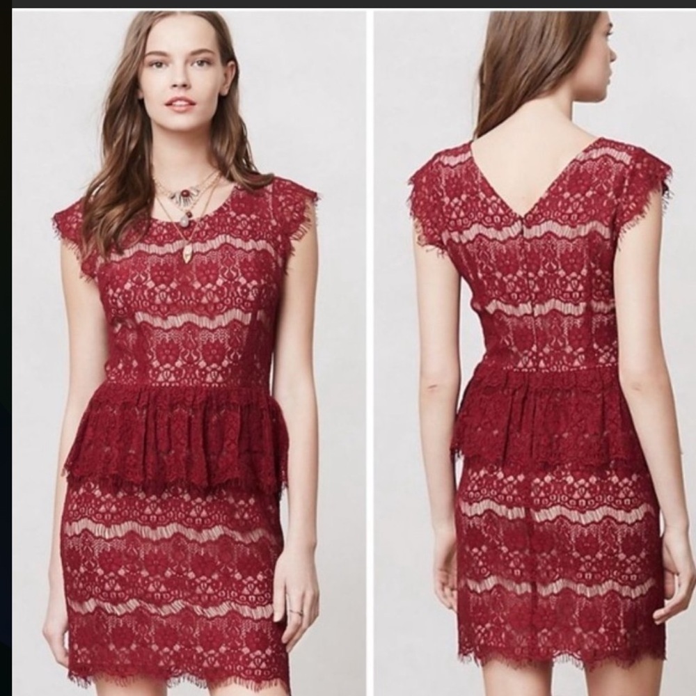 Anthro Elsa Lace Peplum Dress​​​​​​​